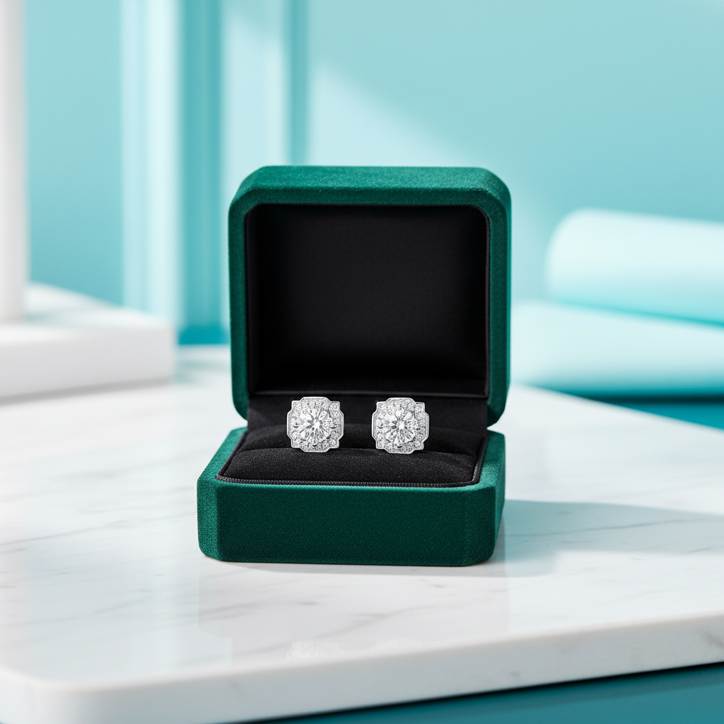 Round-cut 1.0 ct Diamond Option Halo Earrings - Evani Naomi Jewelry