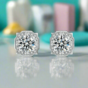 Round-cut 1.0 ct Diamond Halo Earrings-Evani Naomi Jewelry