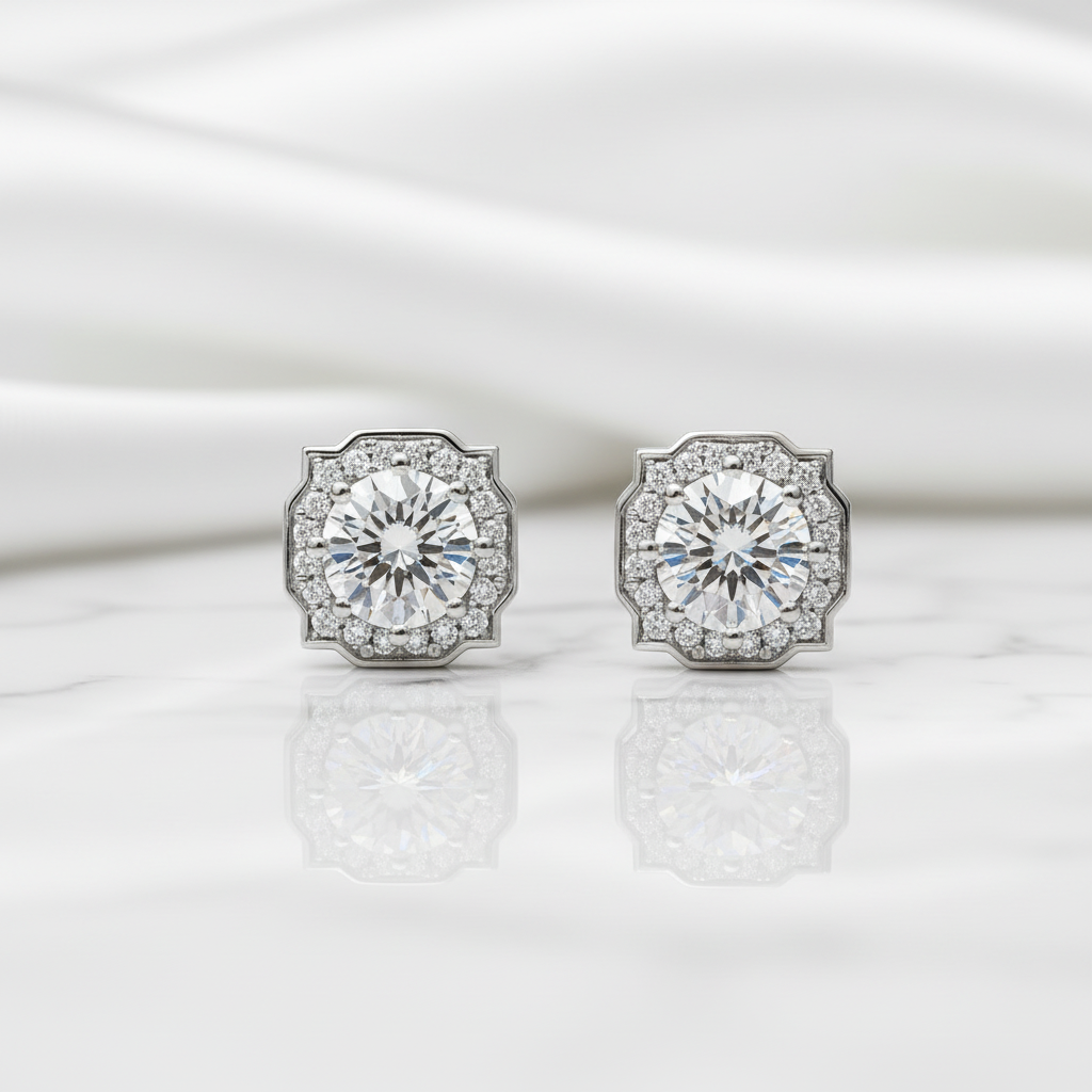 Round-cut 1.0 ct Diamond Option Halo Earrings - Evani Naomi Jewelry