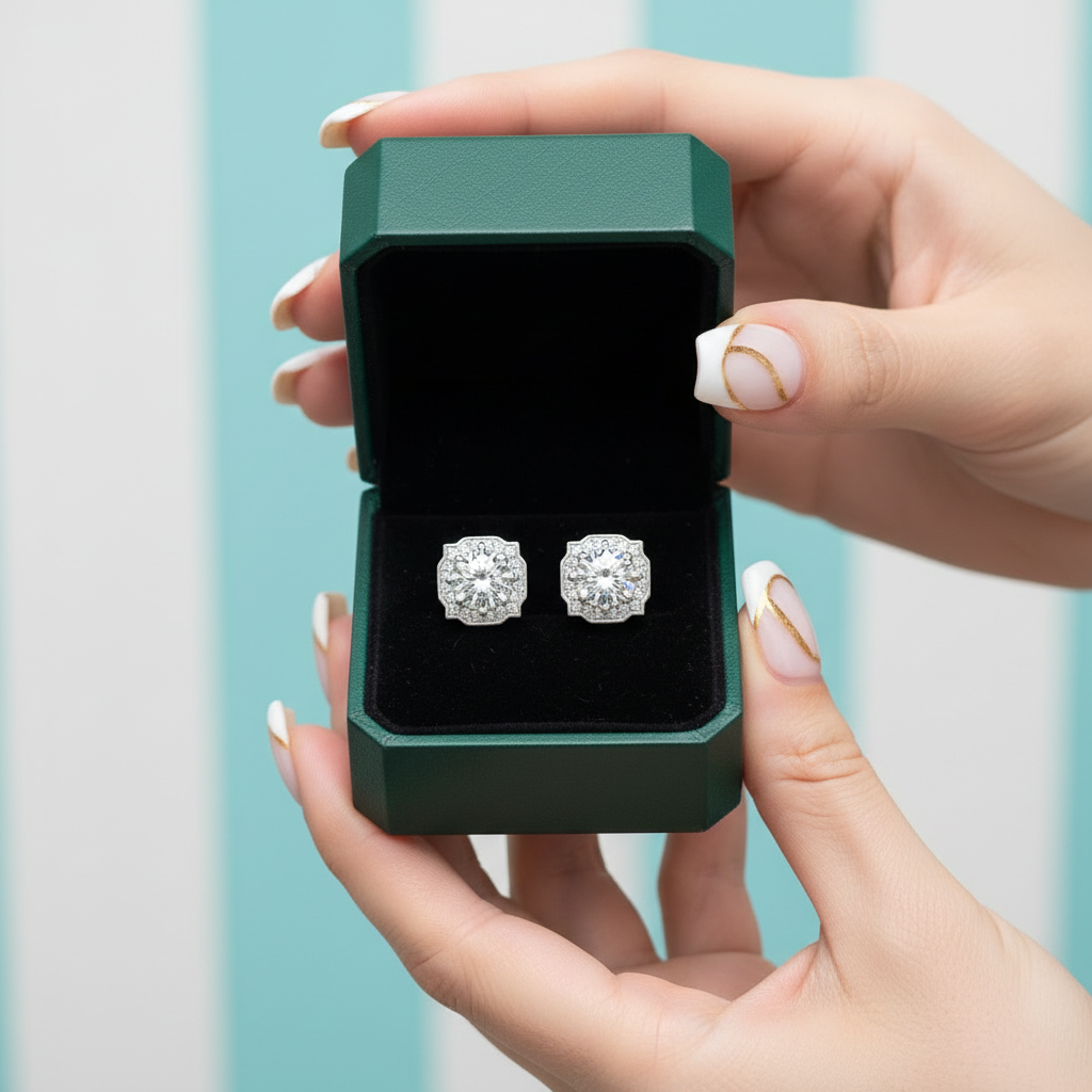 Round-cut 1.0 ct Diamond Option Halo Earrings - Evani Naomi Jewelry