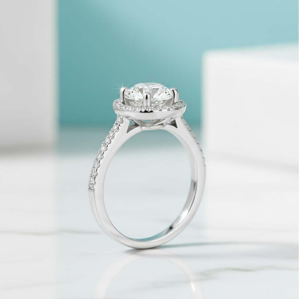 Round-cut 1.25 ct Diamond Halo Engagement Ring-Evani Jewelry
