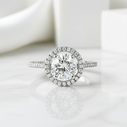 Round-cut 1.25 ct Diamond Halo Engagement Ring-Evani Jewelry