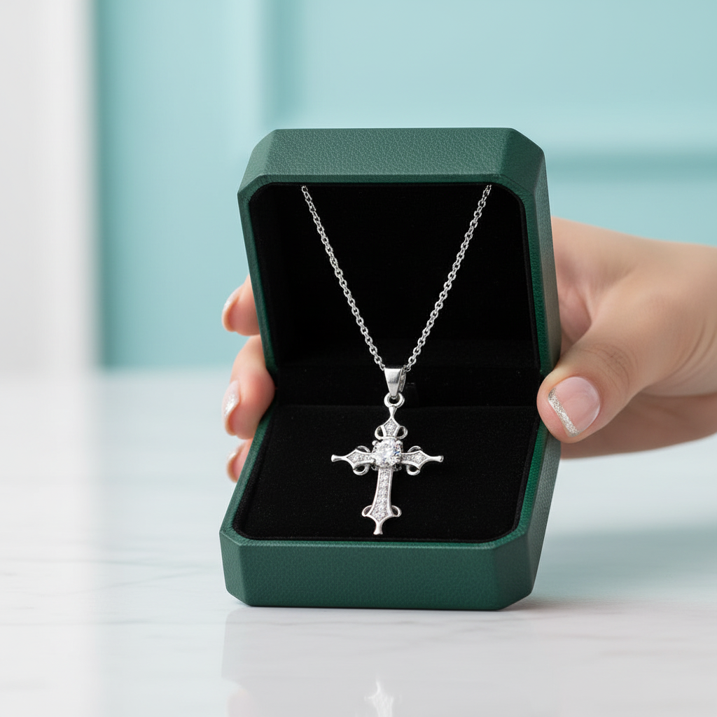 Round-cut Diamond Option Cross Shaped Necklace