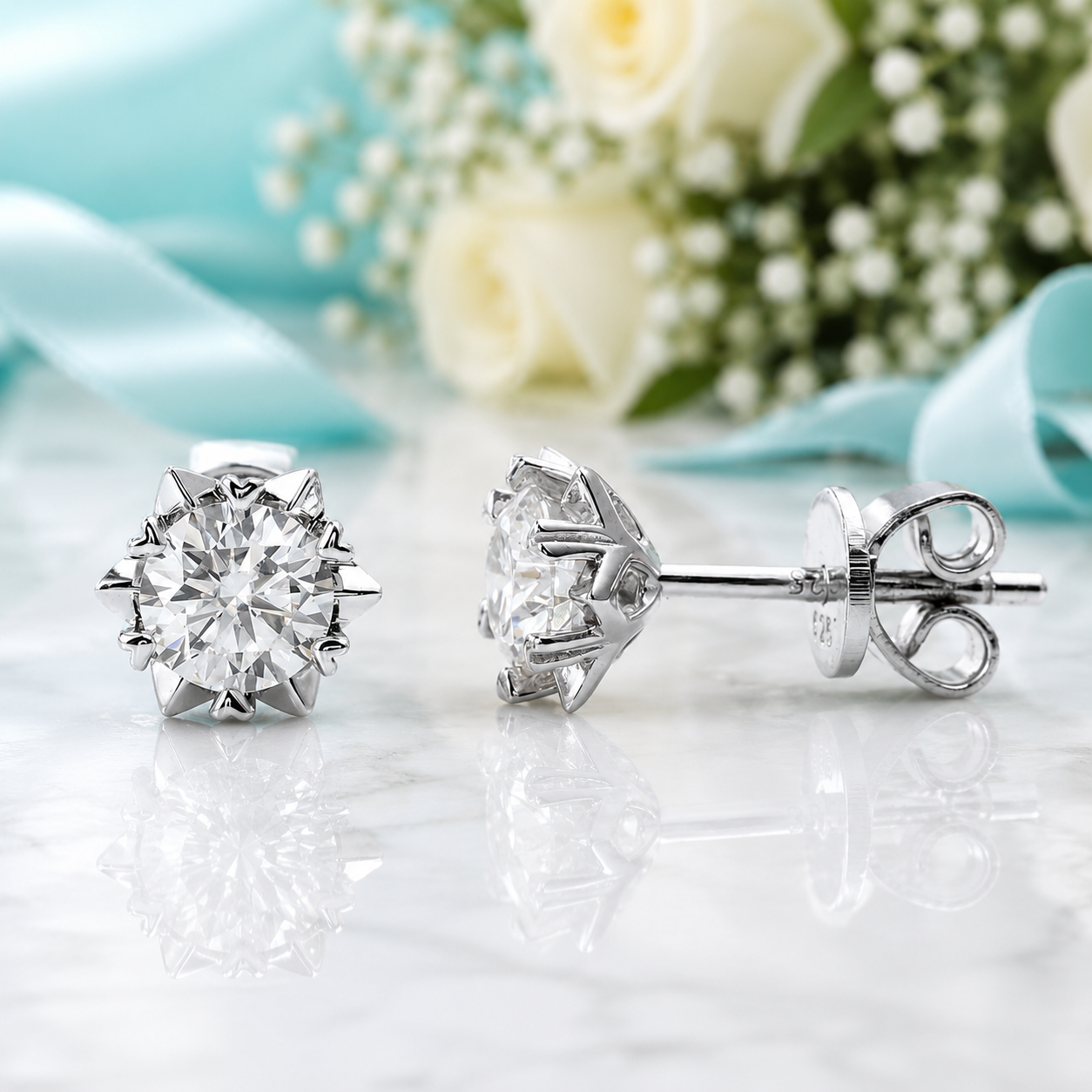 Round Diamond Option Stud Earrings with Snowflake