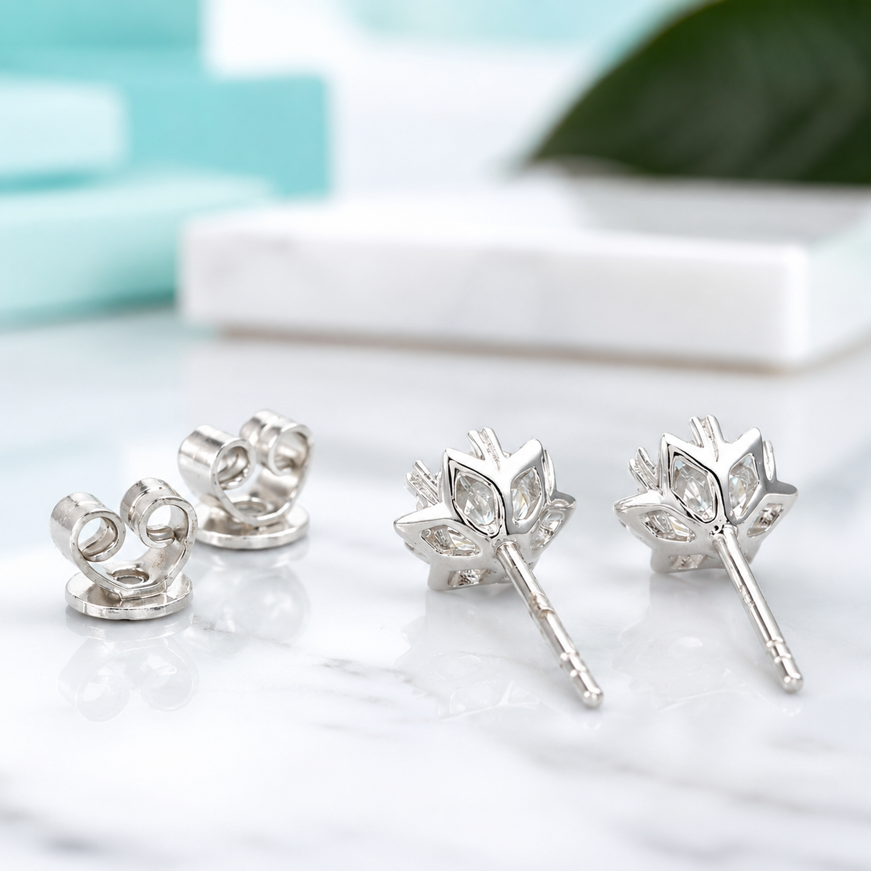 Round Diamond Option Stud Earrings with Snowflake