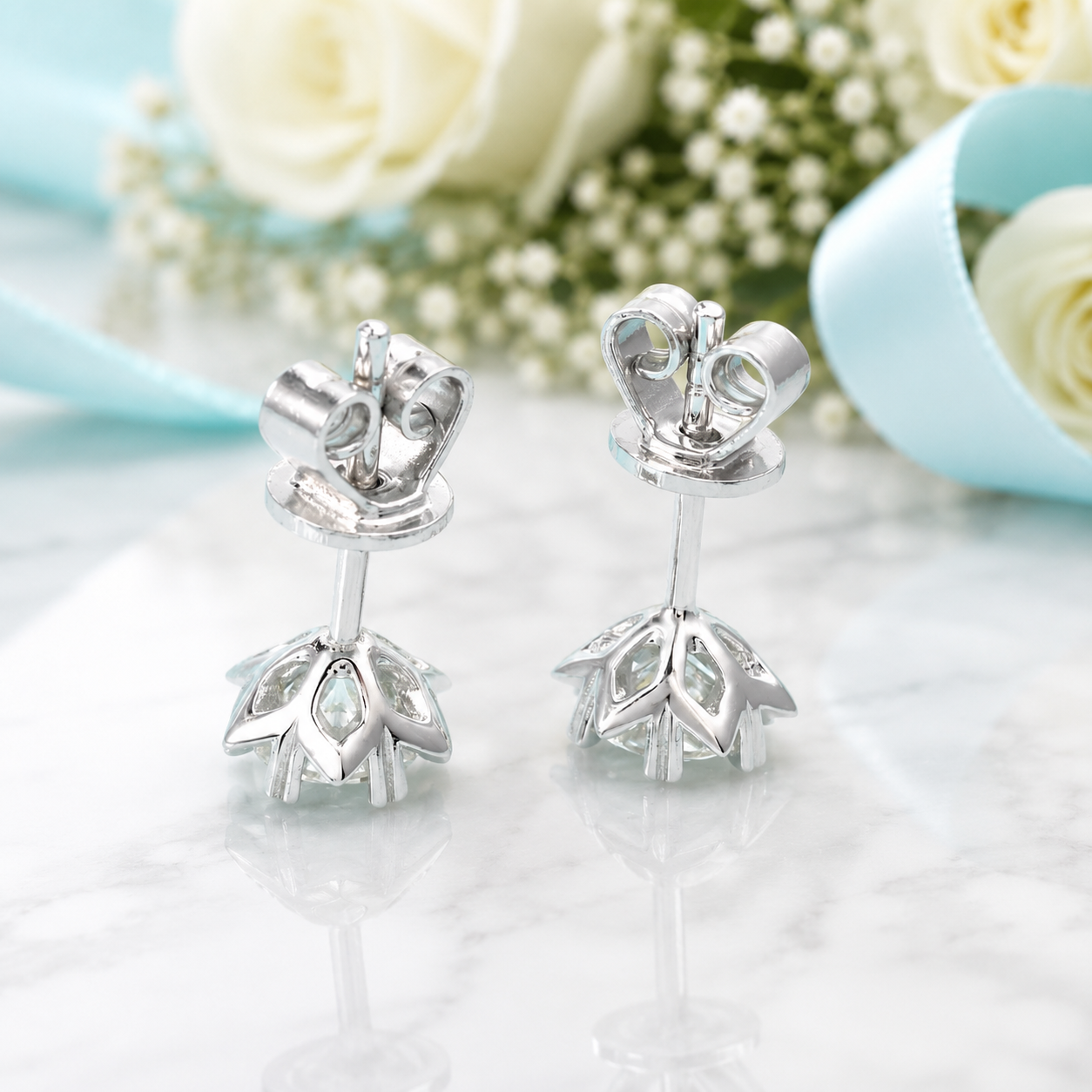 Round Diamond Option Stud Earrings with Snowflake
