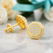 Round Diamond Option Octagon Shaped Stud Earrings