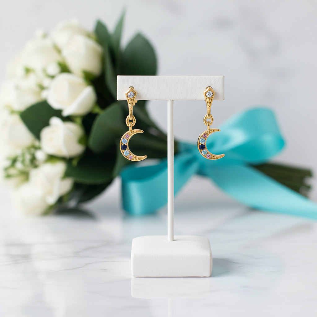 Royalty Moon Golden Drop Earrings-Evani Jewelry