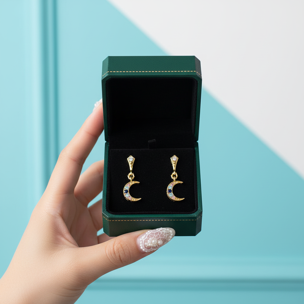 Royalty Moon Golden Drop Earrings