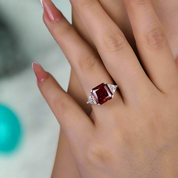 Ruby Radiant & Triangle Cut Three Stone White Gold Engagement Ring-Evani Naomi Jewelry