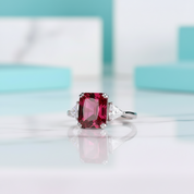 Ruby Radiant & Triangle Cut Three Stone White Gold Engagement Ring-Evani Jewelry