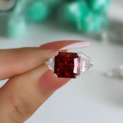 Ruby Radiant & Triangle Cut Three Stone White Gold Engagement Ring-Evani Naomi Jewelry