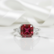 Ruby Radiant & Triangle Cut Three Stone White Gold Engagement Ring-Evani Jewelry