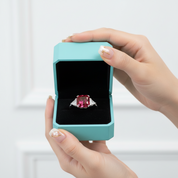 Ruby Radiant & Triangle Cut Three Stone White Gold Engagement Ring-Evani Jewelry