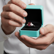 Ruby Radiant & Triangle Cut Three Stone White Gold Engagement Ring-Evani Jewelry