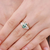 Tale of Two Souls- Oval Cut Moss Agate Ring Engagement Ring - Evani Naomi Jewelry