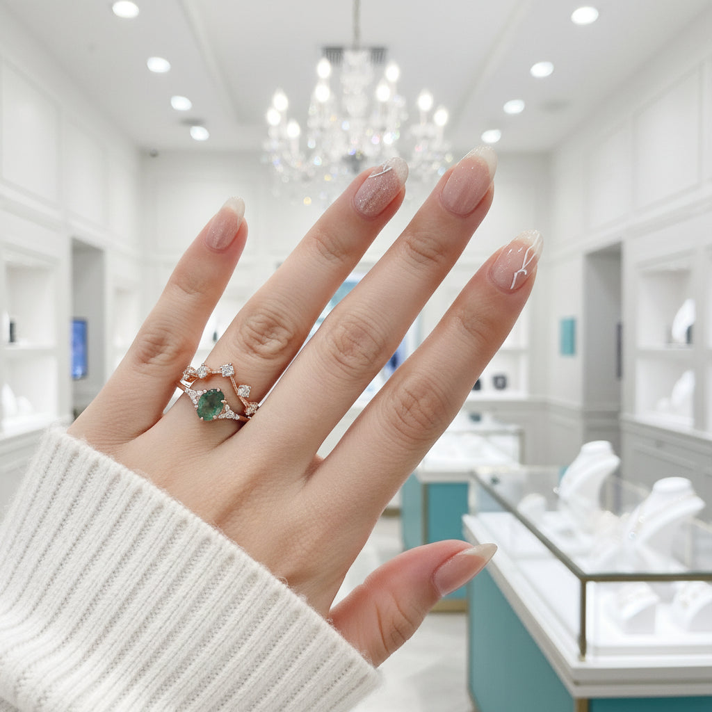 Love as Old as Time- Vintage Moss Agate Chevron Cluster Bridal Wedding Band Set Ring-Evani Jewelry