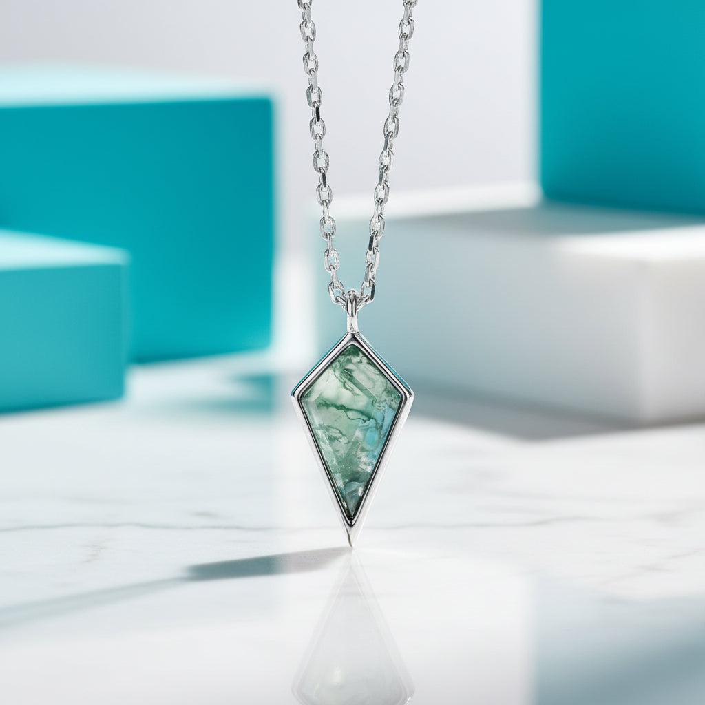 Constellation of Two Souls- Kite Cut Natural Unique Moss Agate Promise Ring-Evani Jewelry