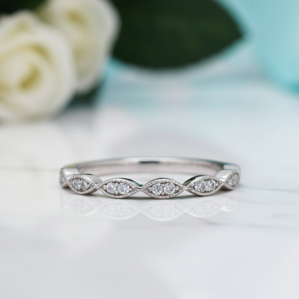 Scalloped Round Diamond Stackable Wedding Band-Evani Jewelry