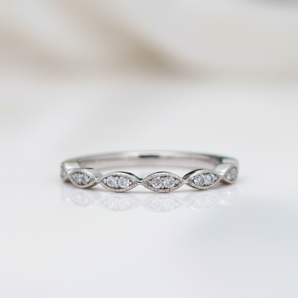 Scalloped Round Diamond OptionStackable Wedding Band - Evani Naomi Jewelry