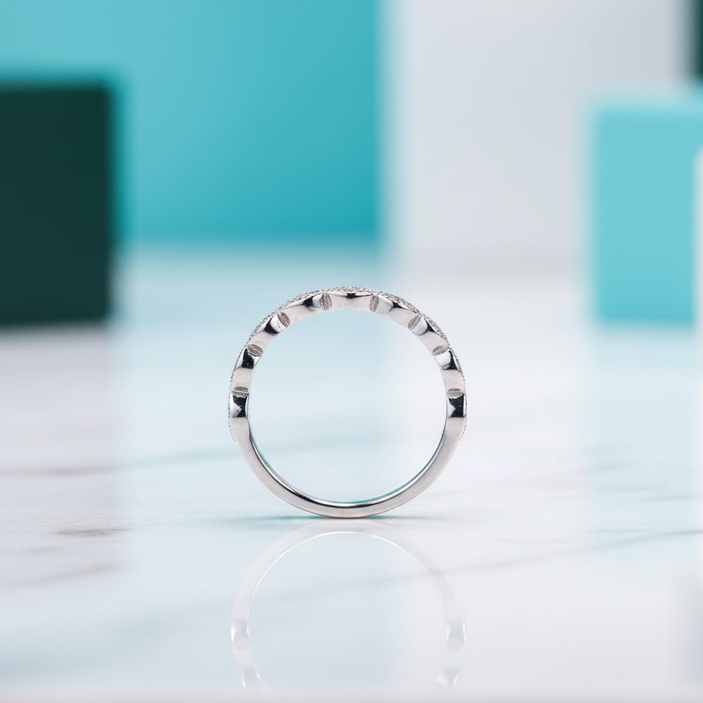 Scalloped Round Diamond Stackable Wedding Band-Evani Jewelry