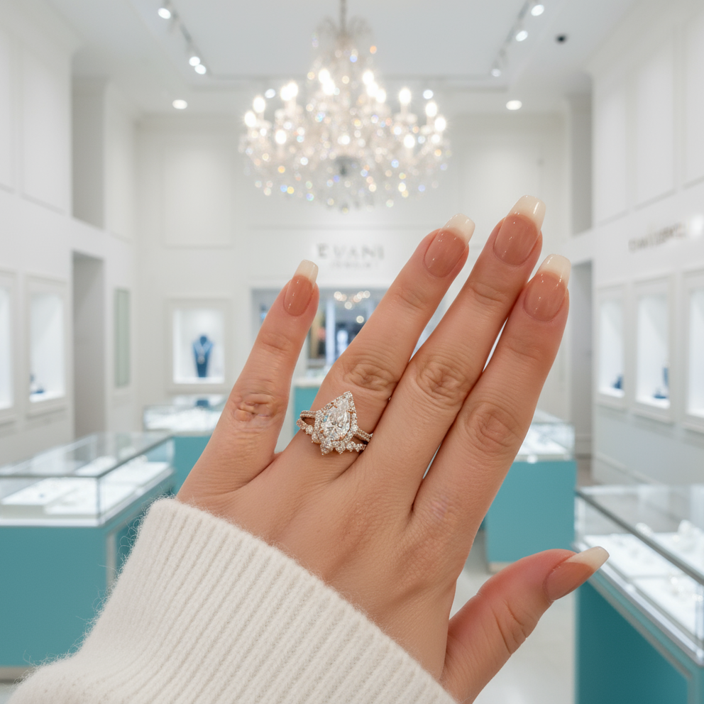 Elegant Pear Cut 2.20 Carat Halo Vintage Style Diamond Bridal Ring Set-Evani Jewelry