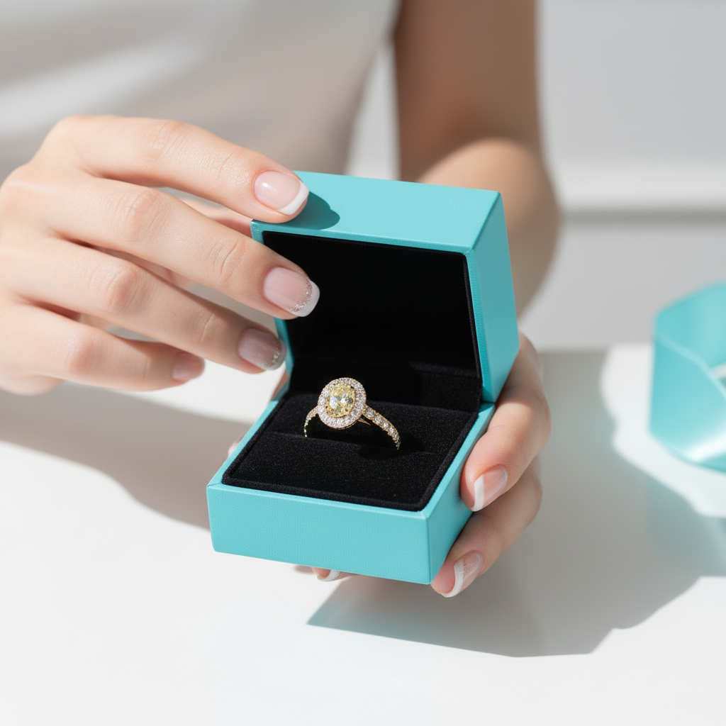 18K White Gold Engagement Ring with 0.5 Ct Natural Diamond Topaz Birthstone