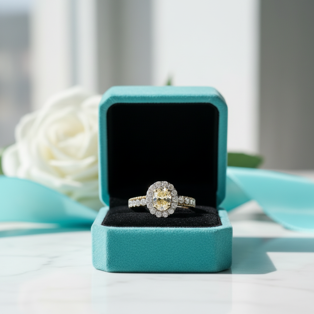 18K White Gold Engagement Ring with 0.5 Ct Natural Diamond Topaz Birthstone