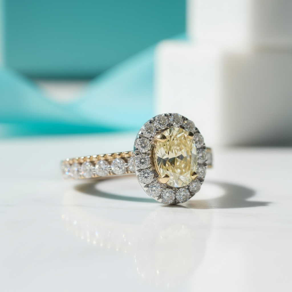 18K White Gold Engagement Ring with 0.5 Ct Natural Diamond Topaz Birthstone