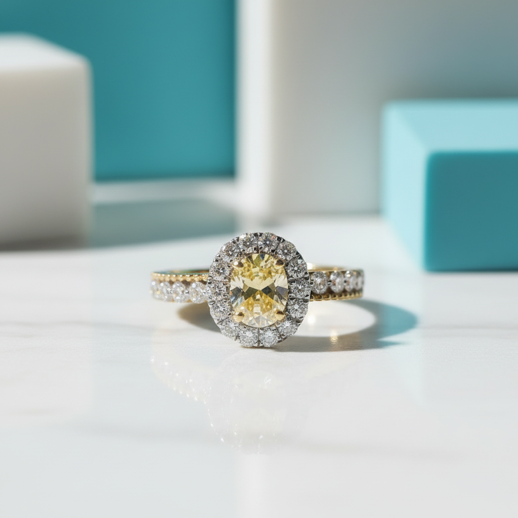 18K White Gold Engagement Ring with 0.5 Ct Natural Diamond Topaz Birthstone