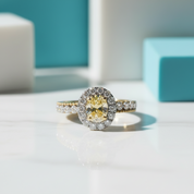 18K White Gold Engagement Ring with 0.5 Ct Natural Diamond Topaz Birthstone