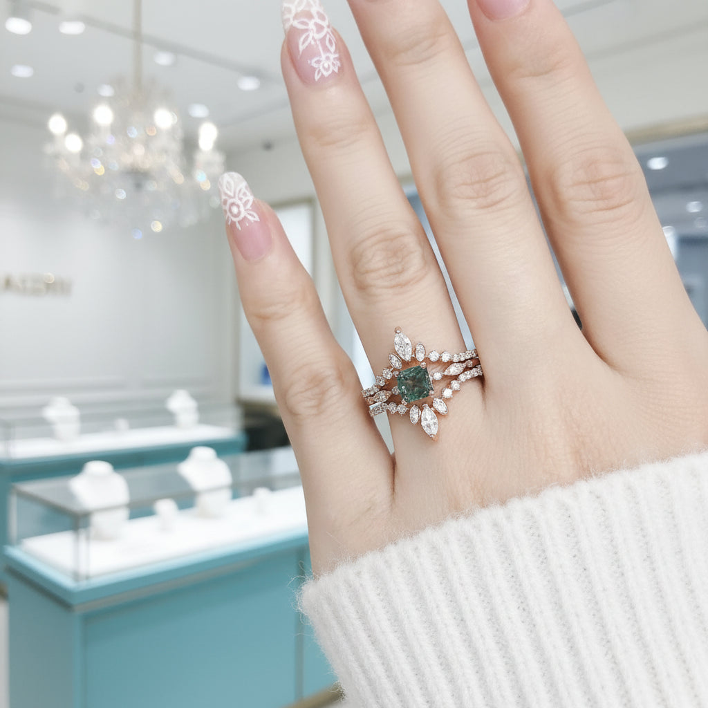 Perfect Love- Moss Agate Rose Gold Engagement Ring-Evani Jewelry