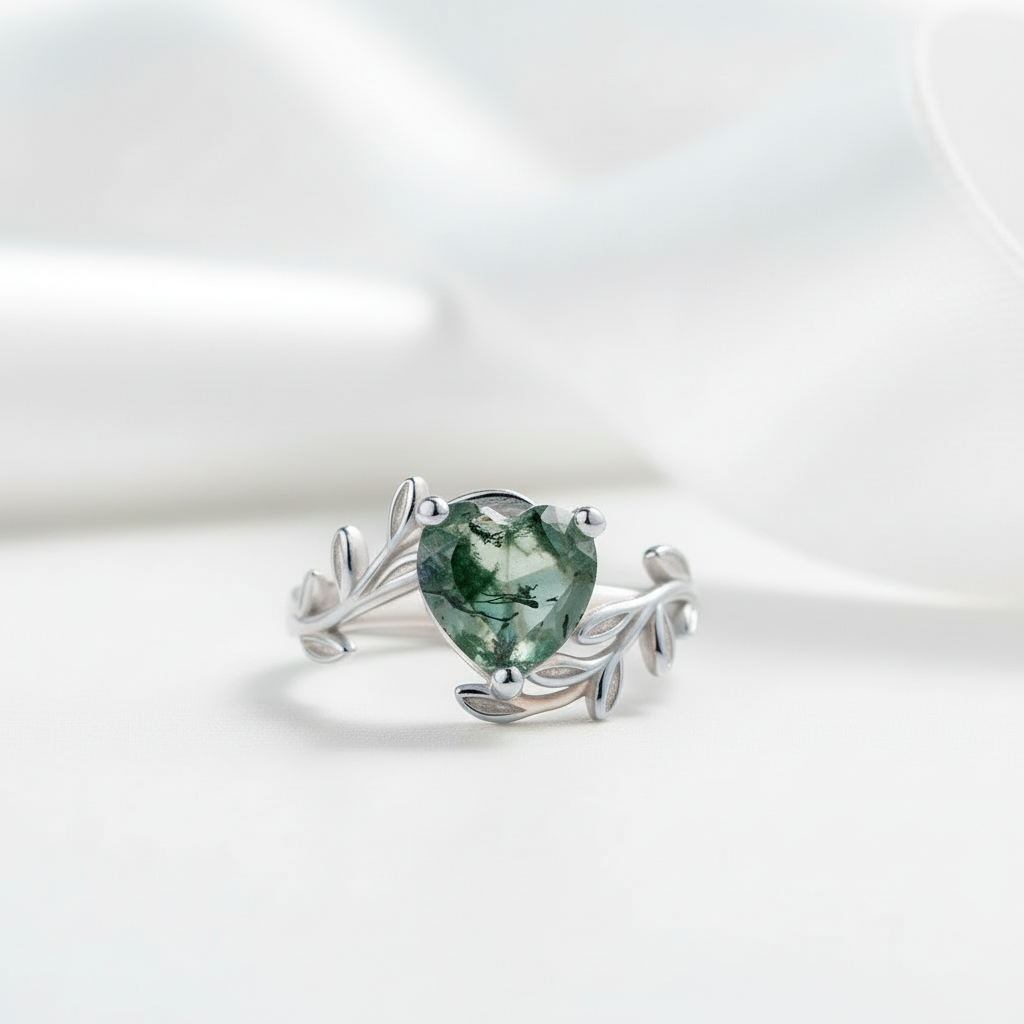 Masterpiece of Affection- Natural Green Moss Agate Rings