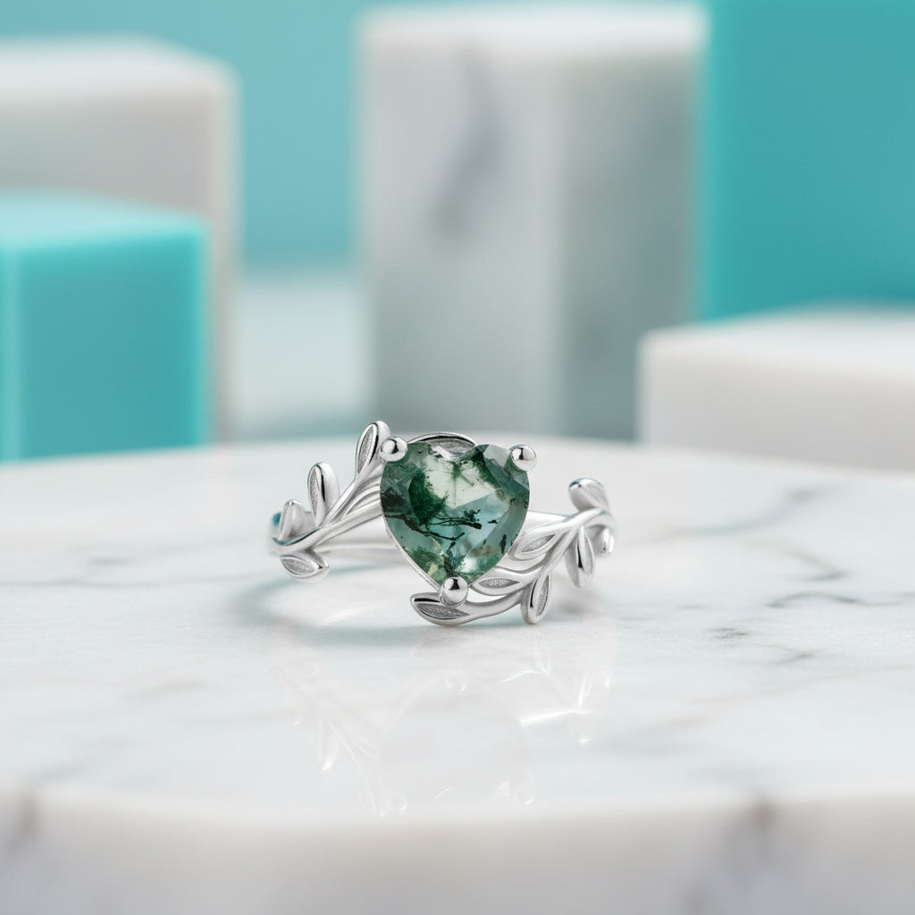 Masterpiece of Affection- Natural Green Moss Agate Rings-Evani Jewelry