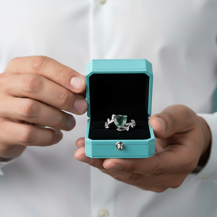 Masterpiece of Affection- Natural Green Moss Agate Rings