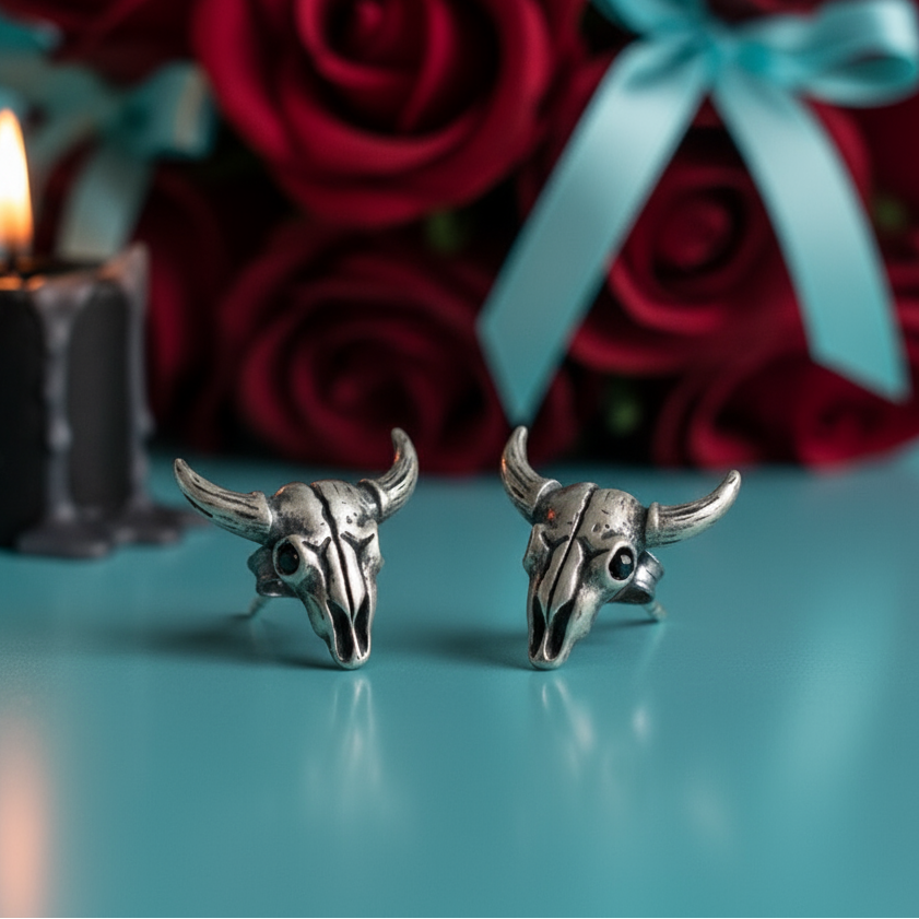 Sheep Head Skeleton Gothic Style Stud Earrings-Evani Naomi Jewelry