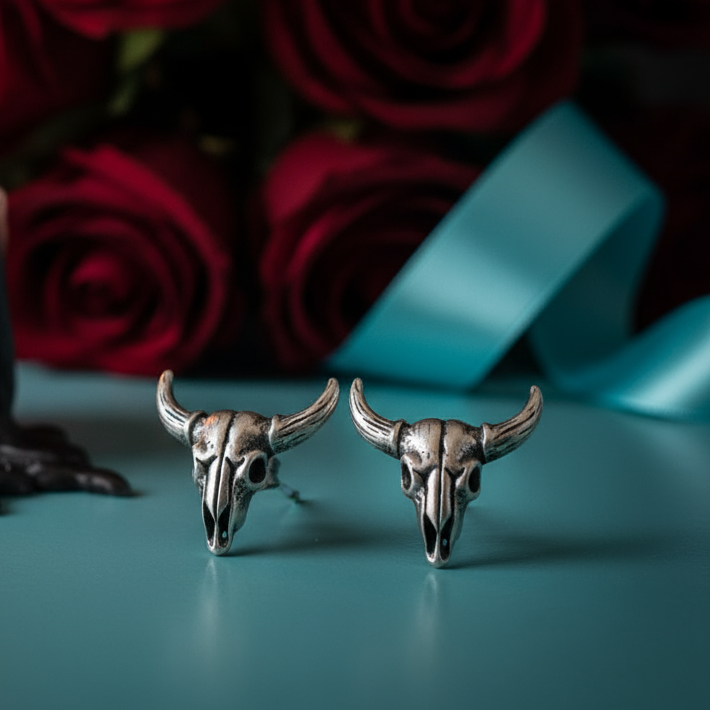 Sheep Head Skeleton Gothic Style Stud Earrings-Evani Naomi Jewelry