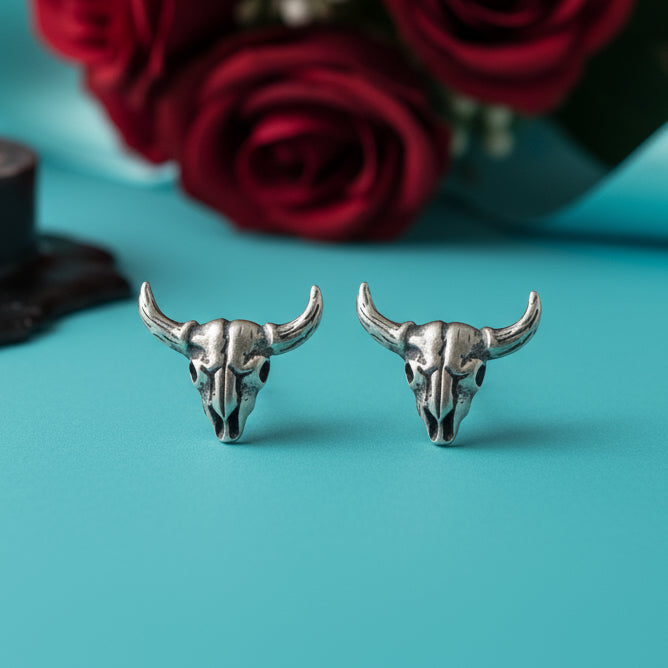 Sheep Head Skeleton Gothic Style Stud Earrings-Evani Naomi Jewelry