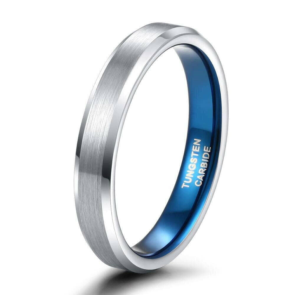 Silver & Blue Unisex Tungsten Wedding Band-Evani Jewelry