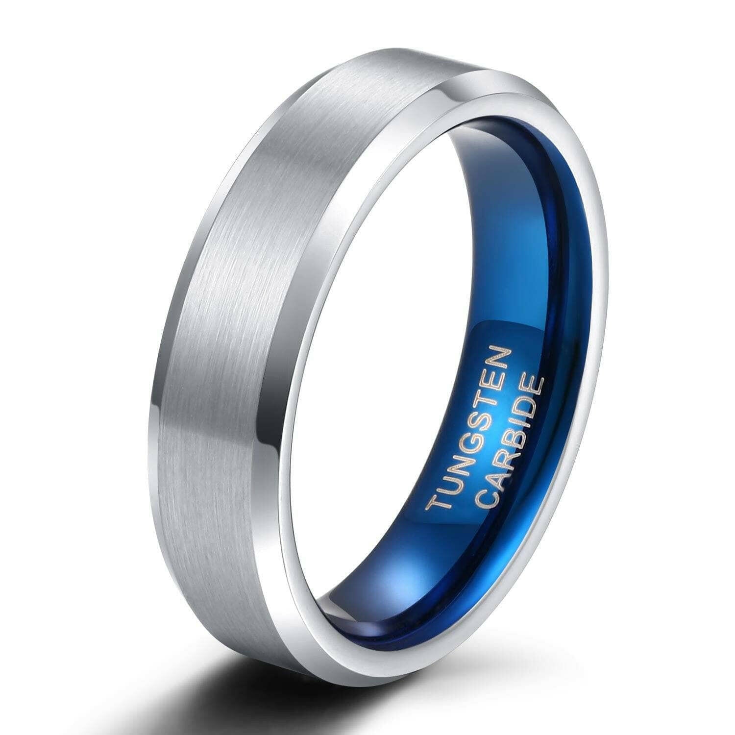 Silver & Blue Unisex Tungsten Wedding Band-Evani Naomi Jewelry