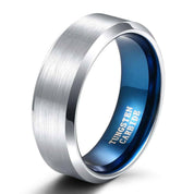 Silver & Blue Unisex Tungsten Wedding Band-Evani Naomi Jewelry