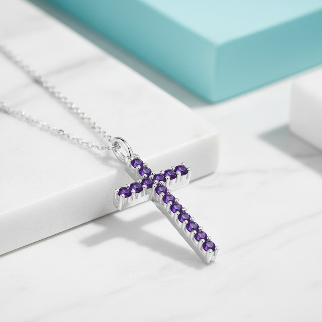 0.90 ct Cross Pendant Amethyst Necklace-Evani Jewelry
