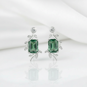 Midnight Kiss- Natural Emerald Cut Moss Agate Stud Earrings