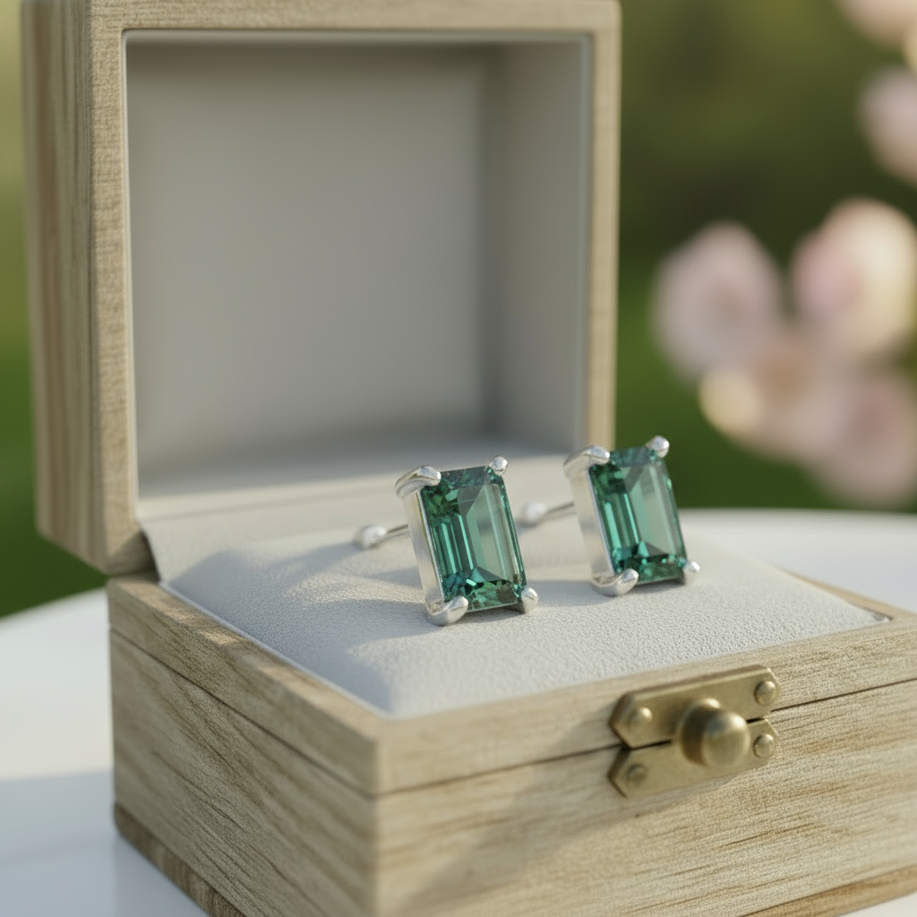 Eternal Commitment- Geometric Moss Agate Stud Earrings-Evani Jewelry