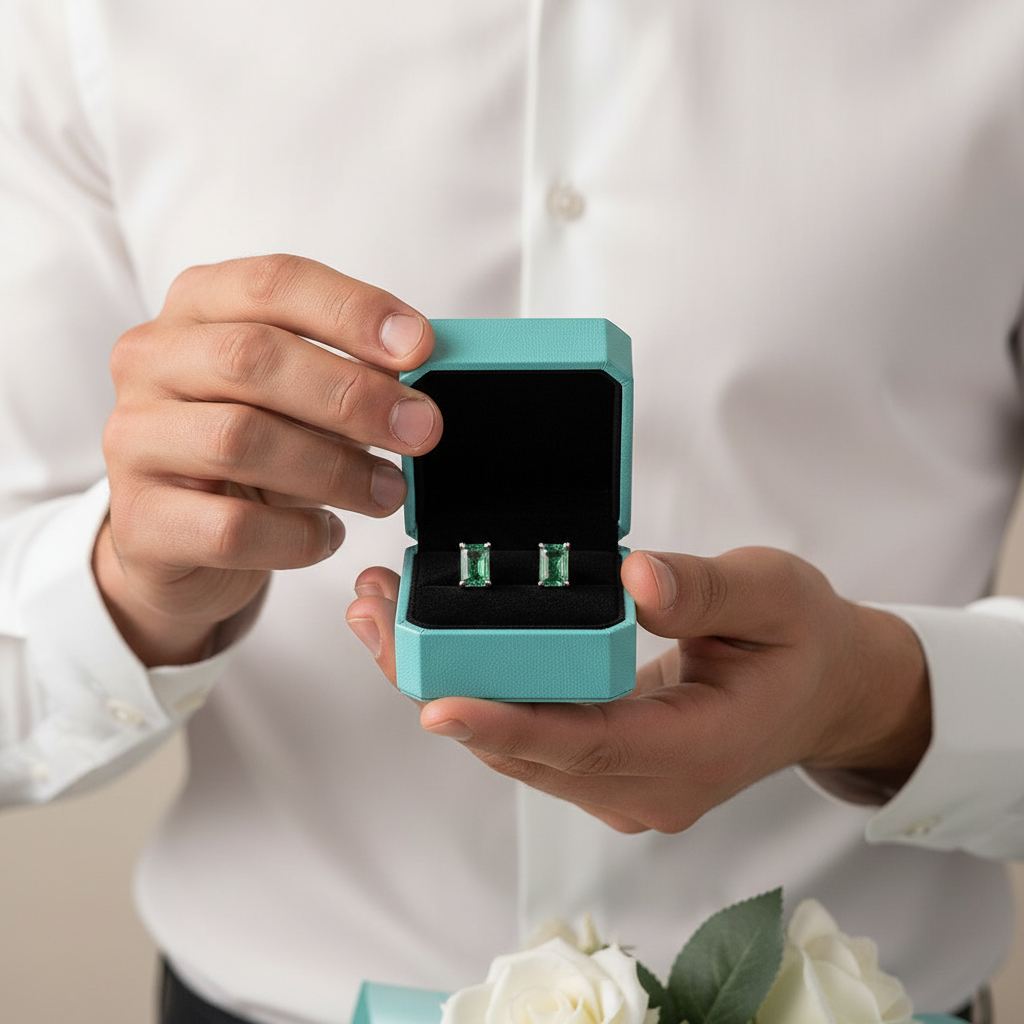 Eternal Commitment- Geometric Moss Agate Stud Earrings