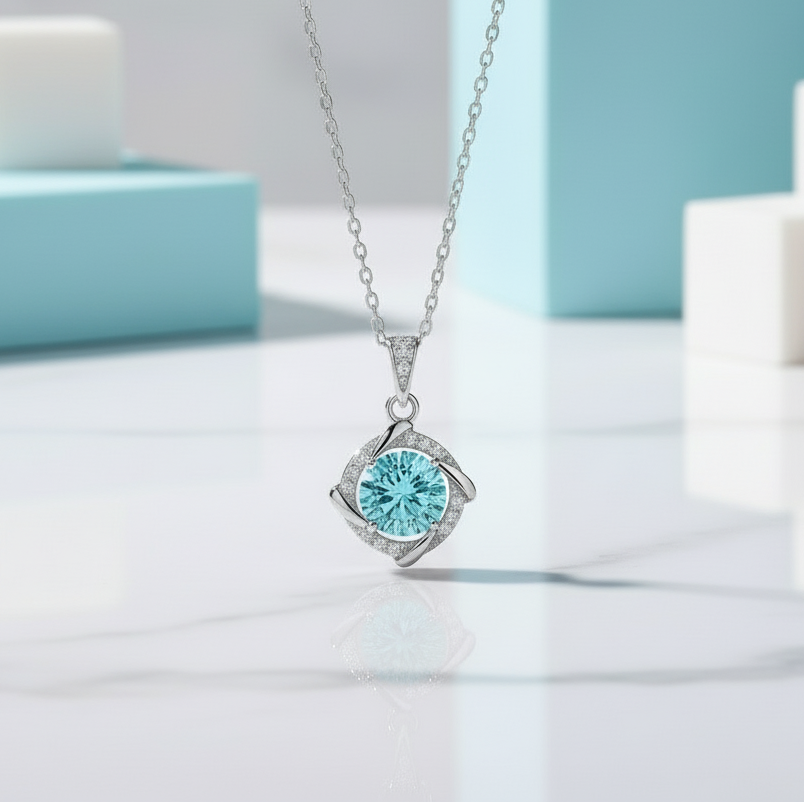 1.0 Ct Turquoise Clavicle Pendant Necklace-Evani Jewelry
