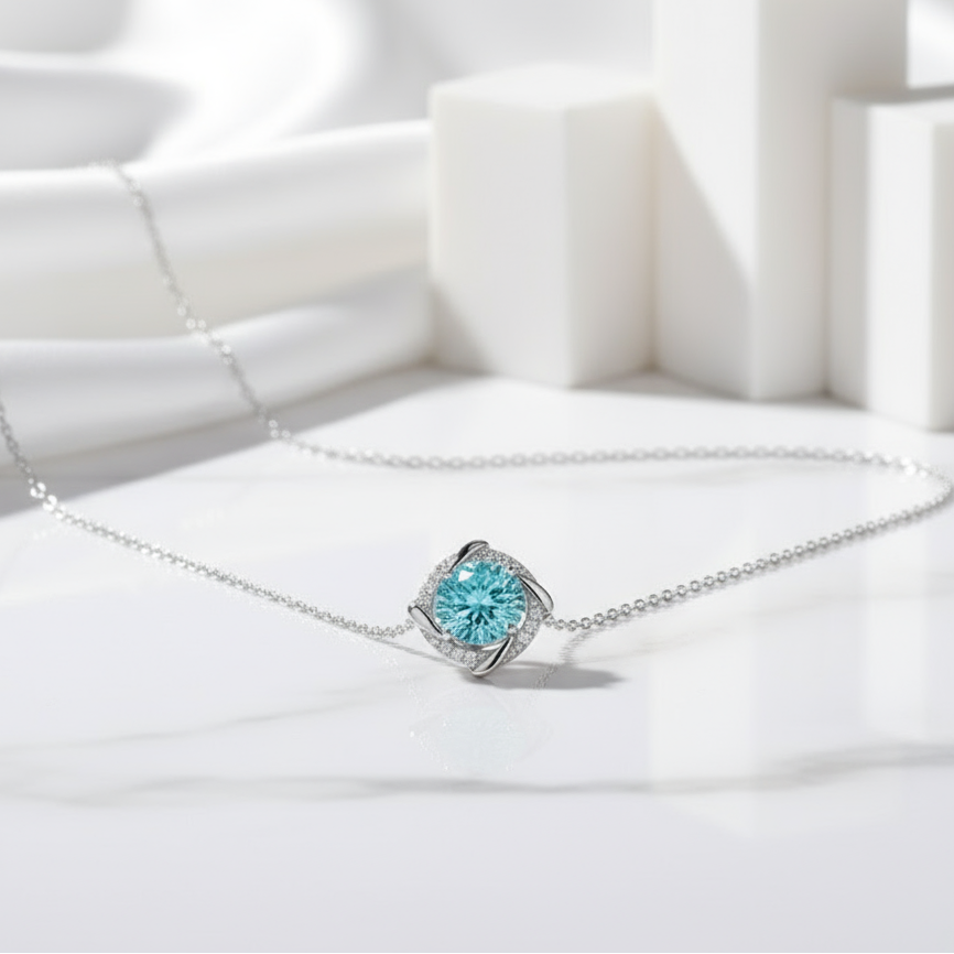 1.0 Ct Turquoise Clavicle Pendant Necklace-Evani Jewelry