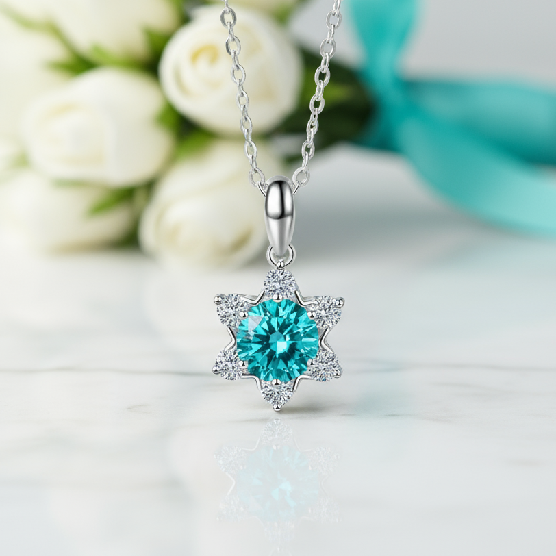 1.0 Ct Turquoise Round Snowflake Pendant Necklace-Evani Jewelry