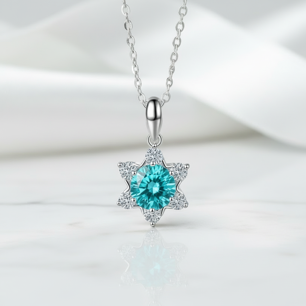 1.0 Ct Turquoise Round Snowflake Pendant Necklace