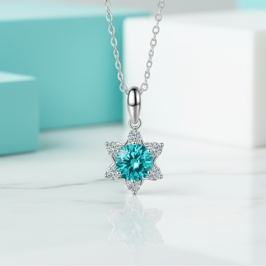 1.0 Ct Turquoise Round Snowflake Pendant Necklace-Evani Jewelry